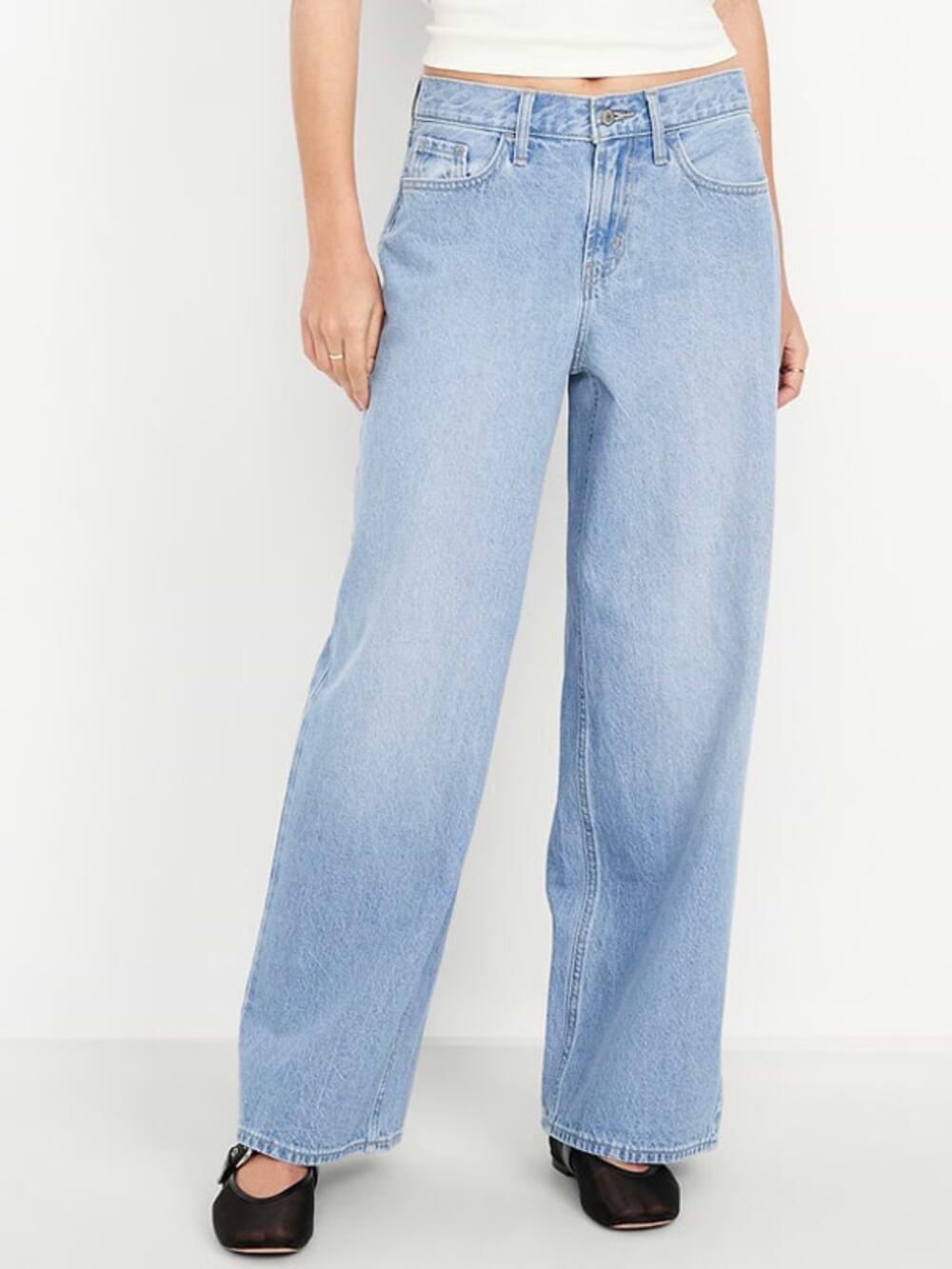 Old Navy Light Dip Wash Mid-Rise Wow Baggy Oversized Wide-Leg Denim Jeans Size 6